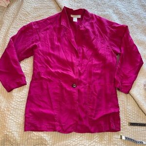 Vintage 2 pc 80s Hot Pink 100% Silk Jacket + Blouse Set medium